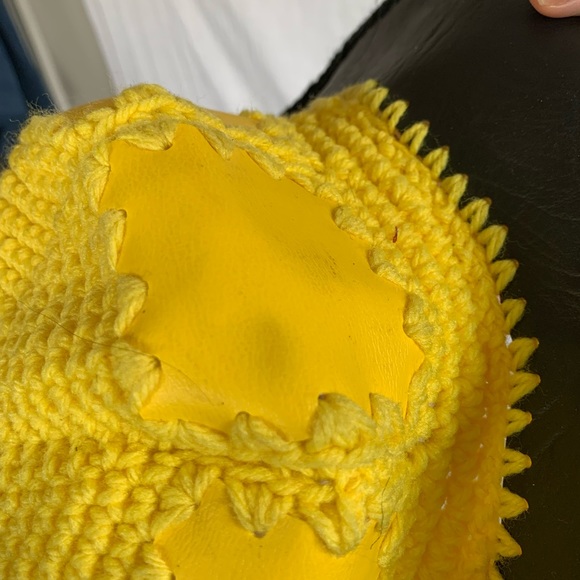 Unique Black & Yellow Crochet Faux Leather Bucket Hat - Picture 6 of 8